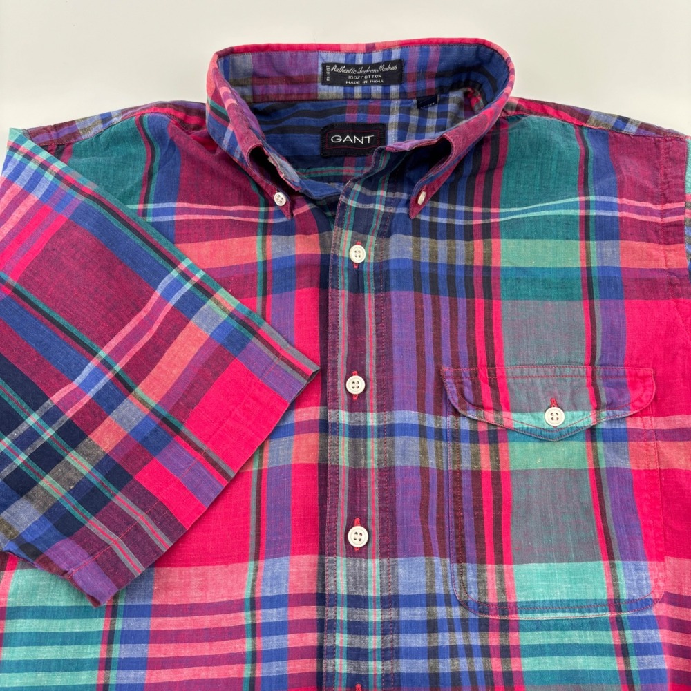 Gant Shirt Mens Medium Multi-Color‎ Madras Plaid Short Sleeve Button Down Cotton